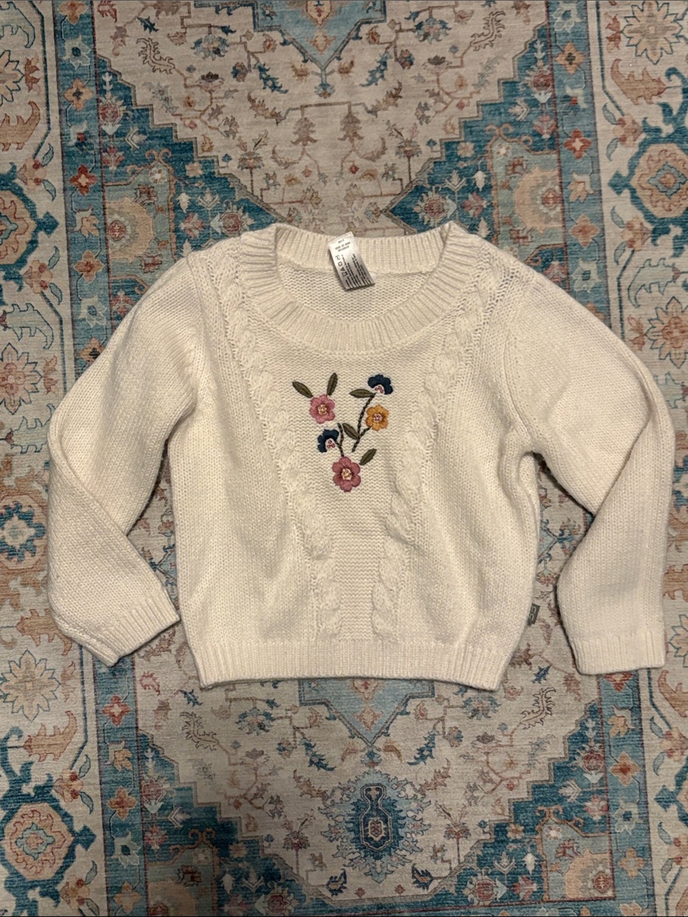 Modern Moments Toddler Girl Floral Embroidered Cable Knit Sweater Size 2T
